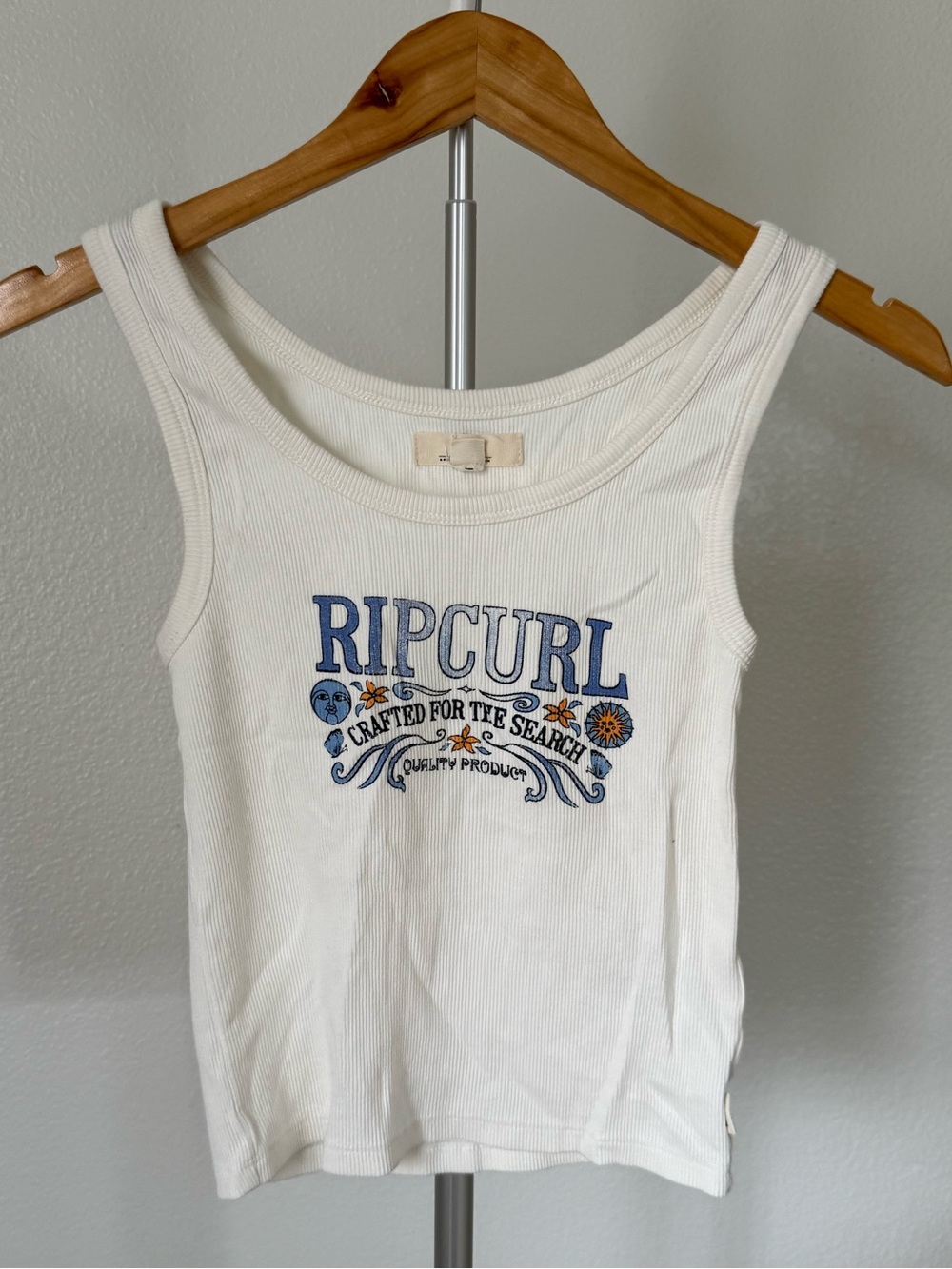 Rip Curl Cream Ribbed Tank with Blue and Orange Logo